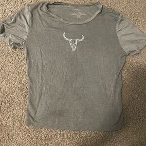 Gray T-Shirt with Bull Skull Design